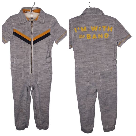 OshKosh Kids Coveralls Utility Jumpsuit 3T Retro 70s With The Band Bowie Rocker - Picture 1 of 11